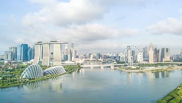 Singapur Stadtbild und Skyline Blick von Marina Barrage